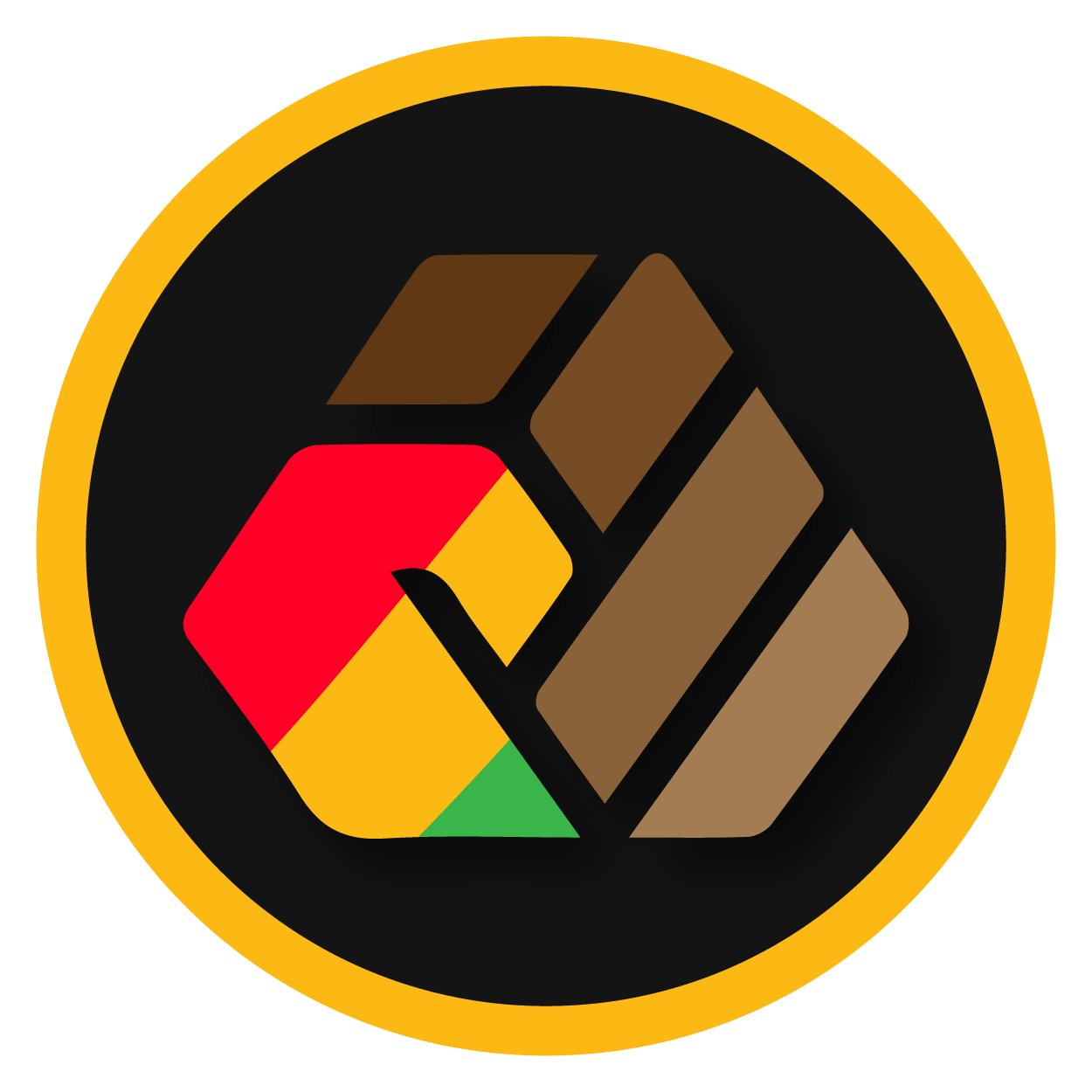 a logo with a yellow circle