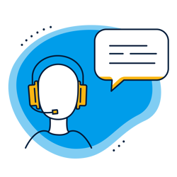 a man wearing headphones and talking to a speech bubble