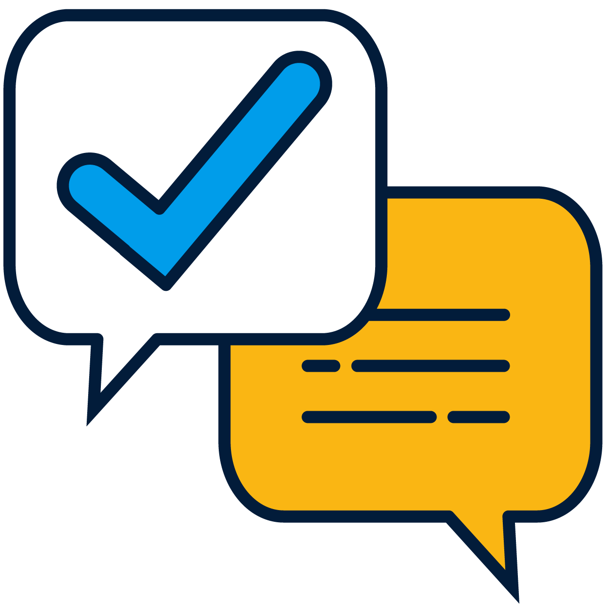 a blue tick and yellow chat bubbles