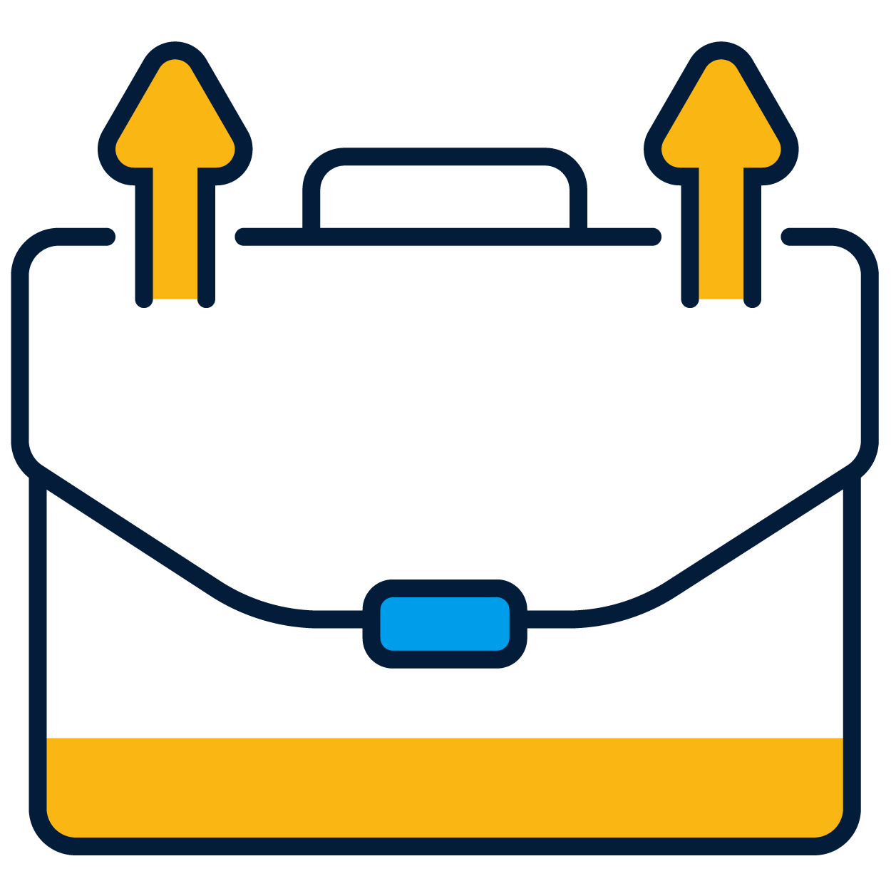 a white and yellow briefcase with arrows pointing up