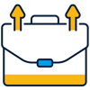 a white and yellow briefcase with arrows pointing up