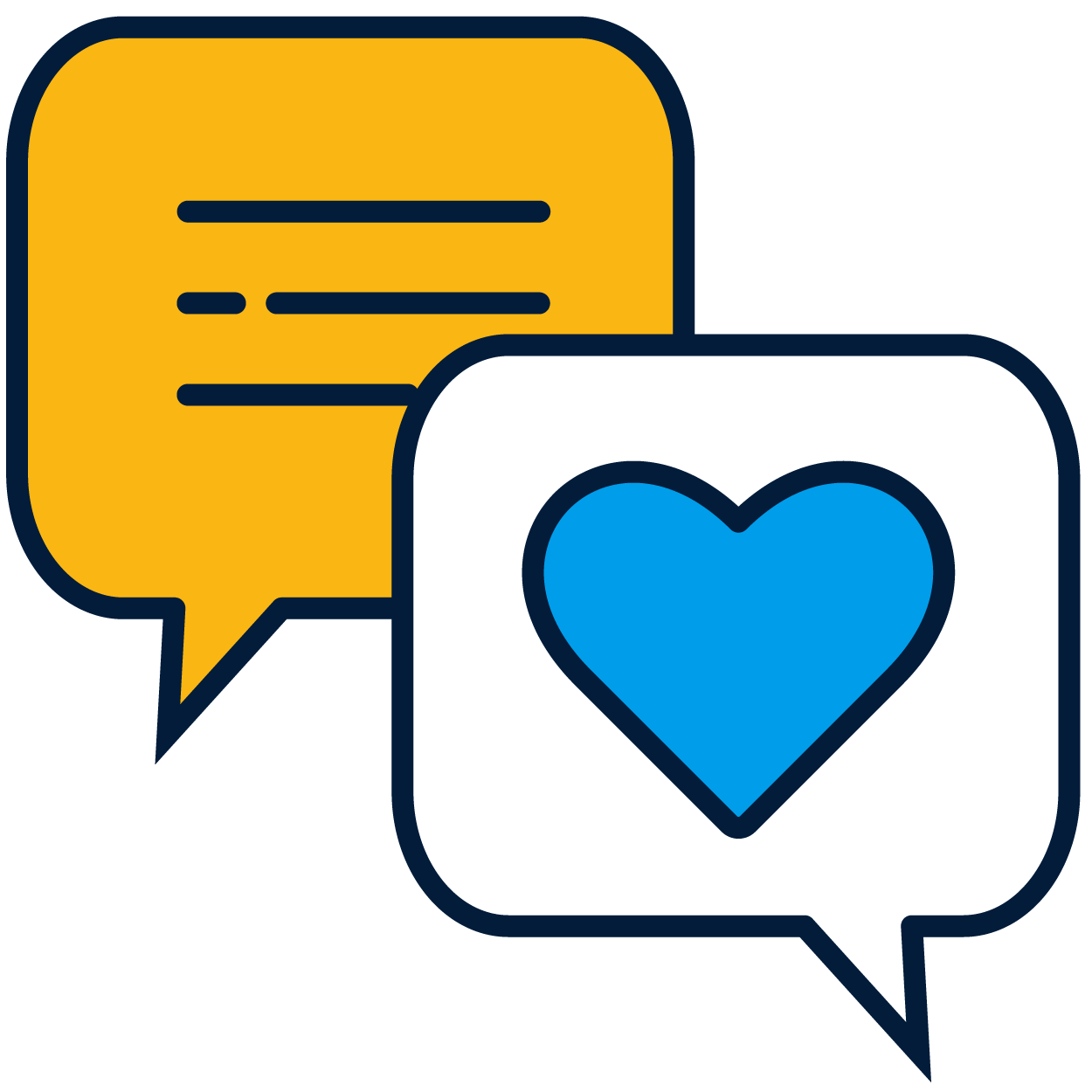 a yellow and blue chat bubbles with a heart
