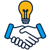 a hands shaking with a light bulb above them