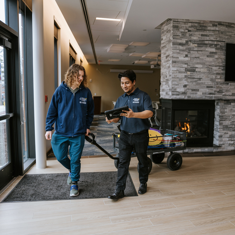 a man and woman in a room
