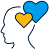a silhouette of a person's head with hearts in their head