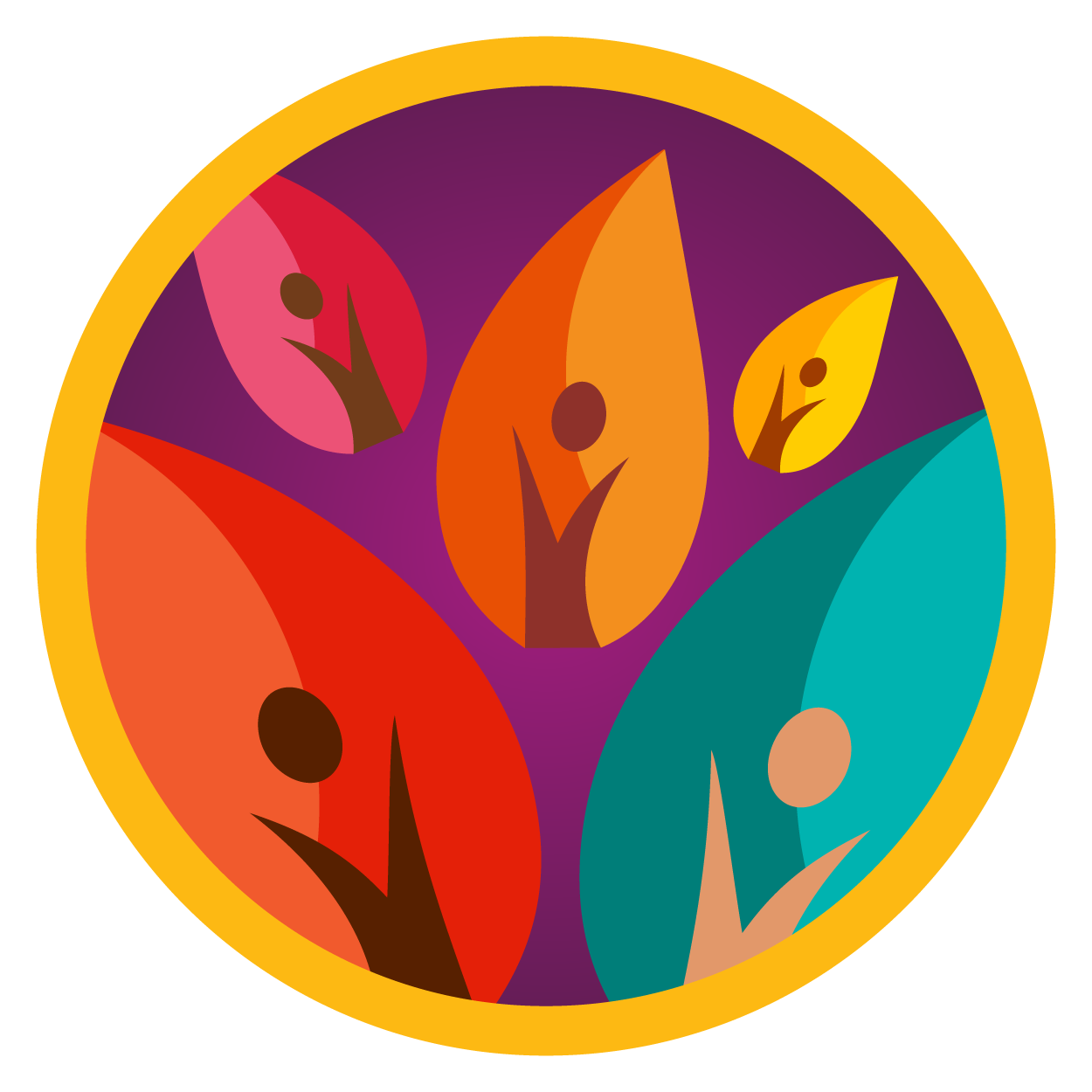 a logo with colorful leaves