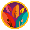 a logo with colorful leaves