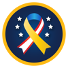 a blue and yellow ribbon with white stars