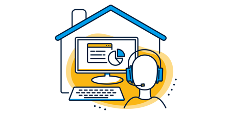 a man wearing headphones and a headset with a computer and keyboard under a house
