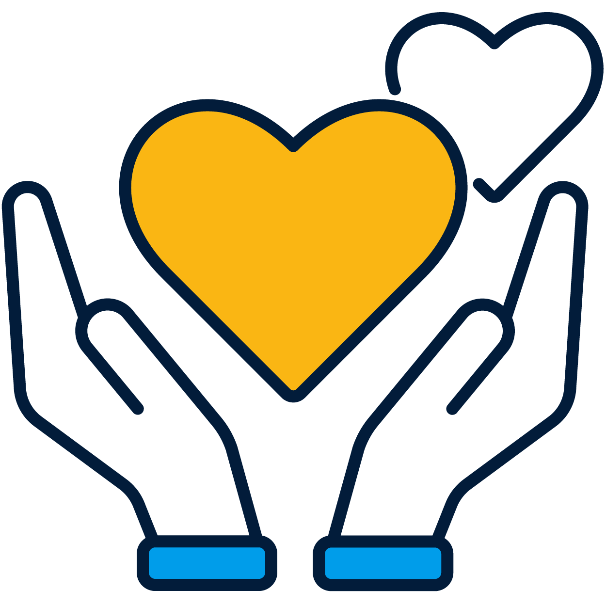 a heart and hands with blue and white outline
