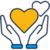 a heart and hands with blue and white outline
