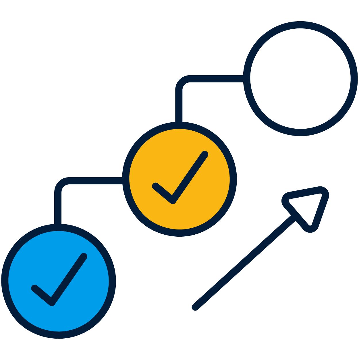 a blue yellow and orange circles with check marks