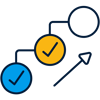 a blue yellow and orange circles with check marks