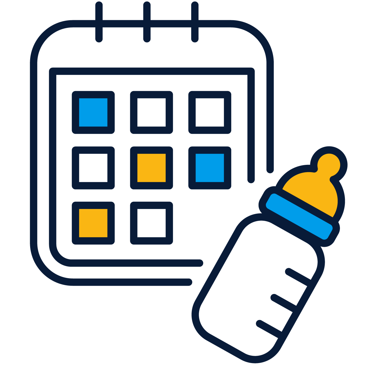 a baby bottle and calendar