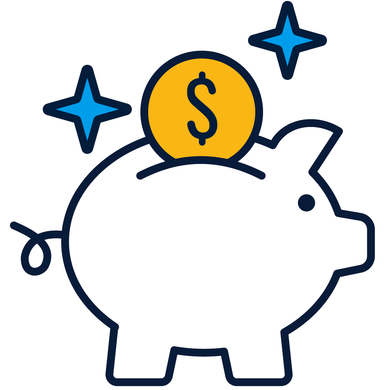 a piggy bank with a coin and stars