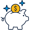 a piggy bank with a coin and stars